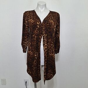 IMAN Brown Black Animal Print Mobwife Waterfall Lightweight Cardigan Size M